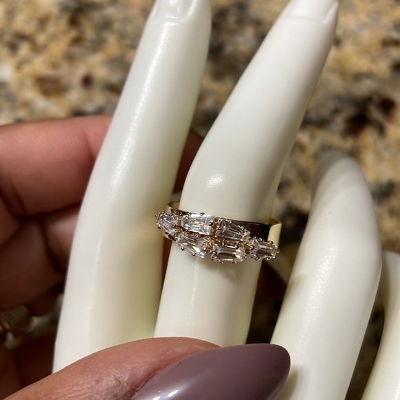 Cubic Zirconia Cluster Stacked Gold Adjustable Ring - Picture 11 of 14